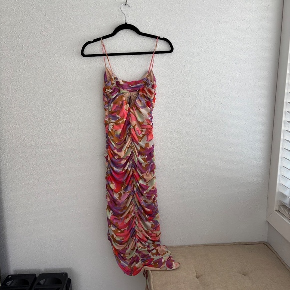 NWT Nicholas Maisie Midi Ruched Stretch Mesh Dress Pink - Size US 4 - Picture 6 of 8